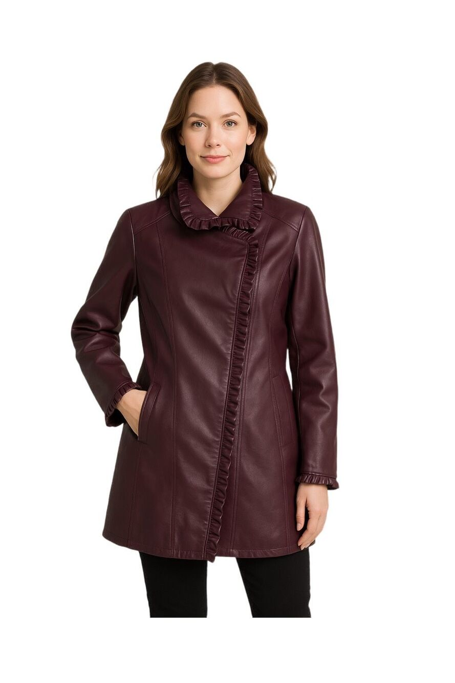 Dennis Basso QVC Size M asymmetrical zipper Faux leather hip leather coat.